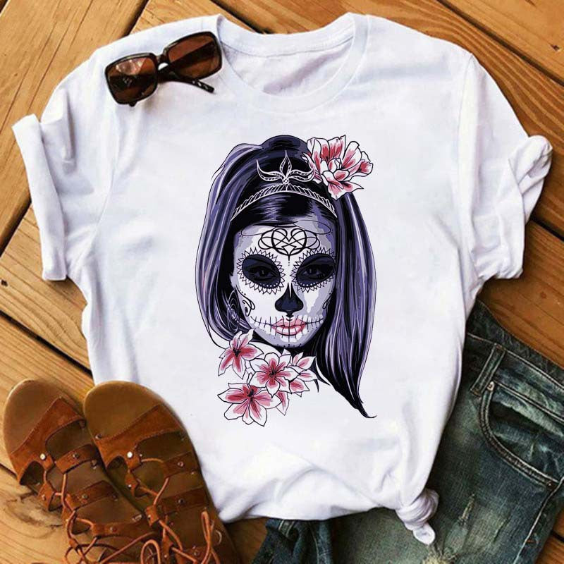 Women's Floral Skull Trendy Base Shirt