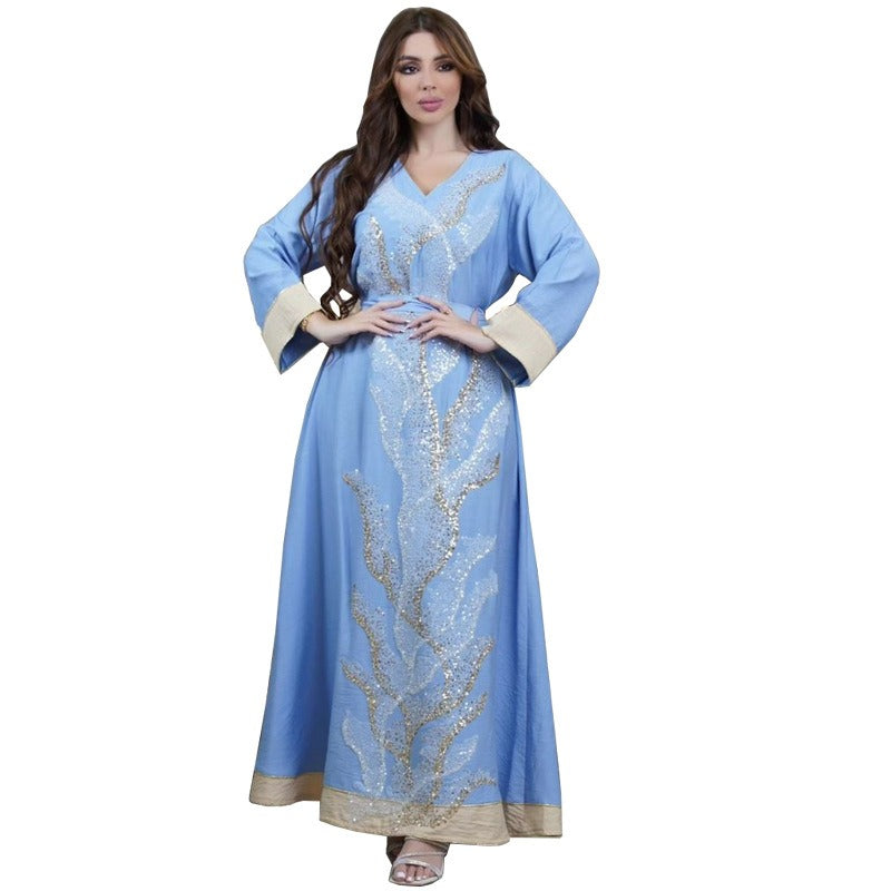 Muslim robes embroidered with beads fashionable abaya Middle Eastern women's clothing Arab clothing